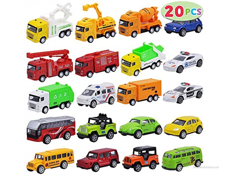 JOYIN 20 Piece Pull Back Cars Die Cast Metal Toy Cars Vehicle Set for Toddlers Kids Play Cars Matchbox Cars for Girls and Boys Child Party Favors Kids Best Gifts