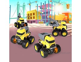 Jumplanma Construction Trucks 4 Pack Pull Back Vehicles Cars for Toddlers Friction Powered Stunt Push and Go Inertia Vehicle for 3 4 5 Year Old Boys Girls