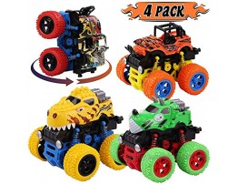 LENNYSTONE Monster Trucks for Boys Friction Powered Dinosaur Cars Push and Go Vehicles Toys for Toddlers Age 3 4 5 and Up Kids Christmas Birthday Party Supplies Gift 4 Pack