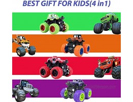 Monster Trucks Toy Car for Boys 4 Pack Pull Back Vehicles Cars 360 Degree Rotation 4 Wheels Drive Durable Friction Powered Push and Go Toys Truck Cars for 3 4 5 6 7 8 Year Old Kids Boys Girls