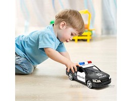 Police Car Toy Friction Powered Rescue Vehicle with Lights and Siren Sounds for Boys Toddlers and Kids Push and Go Pull Back Diecast Emergency Transport Vehicle Car