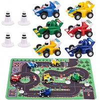 Race Car Toys for 2 3 4 5 6 Year Old Boys 6 Pull Back Racing Cars 4 Road Signs 14 x 18 Match Scene Playmat Perfect Toy Cars Gifts for Kid Toddler Boy Toys