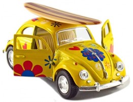 Set of 4: 5 Classic Volkswagen Beetle with Decal and Surfboard 1:32 Scale Black Blue Red Yellow