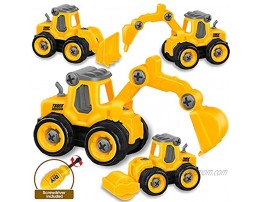 Take Apart Truck Toys 4 Pack DIY Construction Engineering Car Toy with Disassembly Tool Beach Sand Toy Gifts for 3 4 5 6 7Year Old Boys Toddler Excavator Bulldozer Road Roller Drilling rig