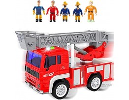 Toy Fire Truck with Lights and Sounds Extendable Ladder -Powerful Friction Wheels Mini Firetruck Toy for Toddlers and Young Kids- Bonus: 5 Fireman and Toy Figures
