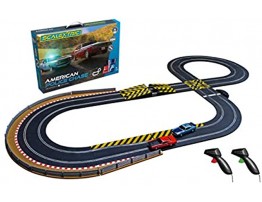 Scalextric American Police Chase AMC Javelin vs Dodge Challenger Police Car 1:32 Slot Car Race Track Set C1405T Red & Blue