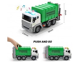 12 Garbage Truck Toys Trash Truck Recycle Truck with Sound and Light Friction Powered Truck with 4 Garbage Cans Push and Go Pull Back Car Environmental Education Toys Birthday Gift for Boys