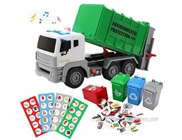 12 Garbage Truck Toys Trash Truck Recycle Truck with Sound and Light Friction Powered Truck with 4 Garbage Cans Push and Go Pull Back Car Environmental Education Toys Birthday Gift for Boys