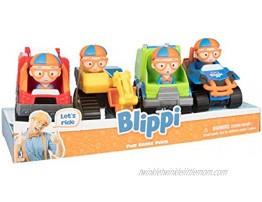 Blippi Toy Vehicles Playset of 4 Larger 3 Inch Size Includes Excavator Mobile Fire Engine Truck & Garbage Truck Age 3+ Construction Play Toys