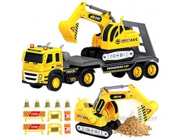 Flatbed Truck w  Excavator Tractor 1:12 Scale Large Size Toys Push and Go Toy Trucks Construction Trucks for Toddlers Boys and Girls Ages 3 4 5 Realistic Friction Truck w  Lights and Sounds