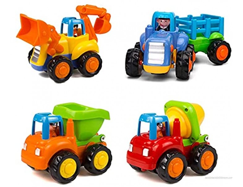 Friction Powered Cars Push and Go Trucks Construction Vehicles Toys Set of Tractor Bulldozer Dump Truck Cement Mixer for Baby Toddlers Infants Boys Gifts