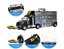 iBaseToy Transport Car Carrier Truck Toy for Boys and Girls 18 Pieces Toy Truck Carrier with Car Toys Inside Includes 1 Big Truck 10 Cars 2 Helicopters 1 City Map & 4 Accessories