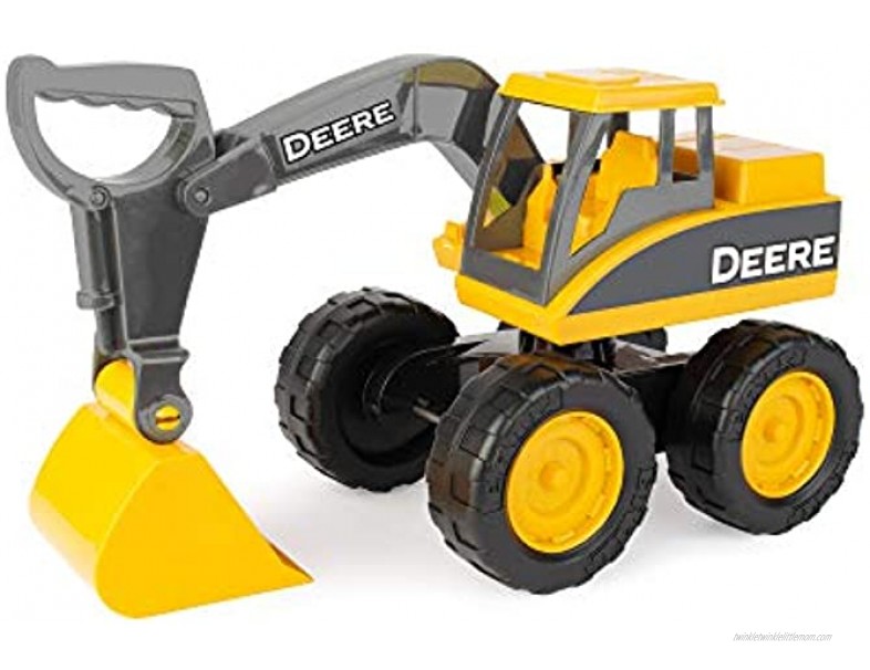 John Deere Big Scoop Construction Toy Excavator with Tilting Dump Bed and Rolling Wheels 15 Inch Yellow