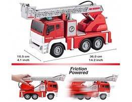 JOYIN 12.5 Fire Truck Toy Jumbo Friction Powered Fire Engine Truck with Lights and Sounds Sirens Rescue Boom and Water Pump Hose to Shoot Water Long 1:12