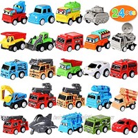 MGparty 24 Pieces Mini Pull Back City Cars and Trucks Toy Vehicles Set for Kids Children Party Favors Birthday Game Supplies