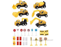 Toy Life Small Construction Toy Trucks 28 PCS Sandbox Toy Set with 6X Die Cast Metal Construction Vehicles Toy Bulldozer Truck Diecast Backhoe Cement Mixer Truck Excavator Cake Topper Boy Toy