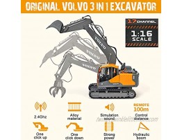 Volvo RC Excavator 3 in 1 Construction Truck Metal Shovel and Drill 17 Channel 1 16 Scale Full Functional with 2 Bonus Tools Hydraulic Electric Remote Control Excavator Construction Tractor