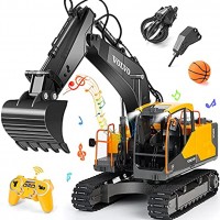 Volvo RC Excavator 3 in 1 Construction Truck Metal Shovel and Drill 17 Channel 1 16 Scale Full Functional with 2 Bonus Tools Hydraulic Electric Remote Control Excavator Construction Tractor
