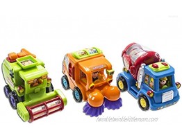 WolVolk Set of 3 Push and Go Friction Powered Car Toys for Boys Street Sweeper Truck Cement Mixer Truck Harvester Toy Truck Cars Have Automatic Functions