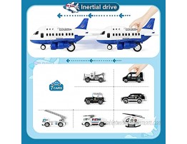 Airplane Toy Large Transport Cargo Airplane Toy with Learning Play Mat 8 Sets Die cast Police Mini Cars Helicopter for Kids Toddlers for Above 3 Years Old Child