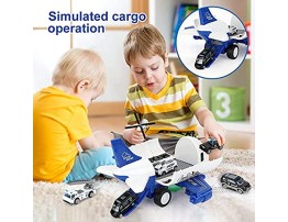 Airplane Toy Large Transport Cargo Airplane Toy with Learning Play Mat 8 Sets Die cast Police Mini Cars Helicopter for Kids Toddlers for Above 3 Years Old Child