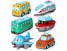 ArtCreativity Metal Cartoon Car Set Set of 6 Mini Pullback Toy Cars Pullback Train Bus Taxi Tram Plane and Ship Party Favors Best Birthday Gift for Boys Girls Toddlers