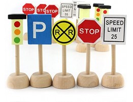 Attatoy Kids Wooden Street Signs Playset 14-Piece Set Wood Traffic Signs Perfect for Car & Train Set