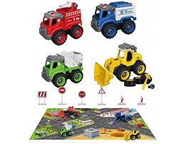 Berrysparadise Kids Truck Take Apart Trucks with Play Mat Toy Construction Vehicles with 6 Road Signs Toy Car Set Gift Toys for 3 4 5 6 Kids Boys Girls Birthday Christmas