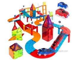 Best Choice Products 105-Piece Kids Magnetic Building Tiles Set Racetrack Construction Blocks Educational STEM DIY Toy Playset for Learning Motor Skill Training w Light Up Car