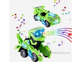 Bluelover Transforming Dinosaur Toys Transforming Dinosaur Car Automatic Transform Dino Cars with Music and LED Light Transform Car Toy for Kids Boys Girls Birthday Gifts Green