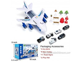 Car Toys Set with Transport Cargo Airplane and Large Play Mat Mini Educational Vehicle Police Car Set for Kids Toddlers Boys Child Gift for 3 4 5 6 Years Old 6 Cars Large Plane 11 Road Signs