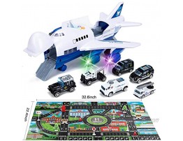Car Toys Set with Transport Cargo Airplane and Large Play Mat Mini Educational Vehicle Police Car Set for Kids Toddlers Boys Child Gift for 3 4 5 6 Years Old 6 Cars Large Plane 11 Road Signs