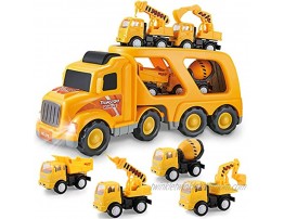 Construction Truck Toys for 3 4 5 6 Years Old Toddlers Kids Boys and Girls Car Toy Set with Sound and Light Play Vehicles in Friction Powered Carrier Truck Small Crane Mixer Dump Excavator Toy