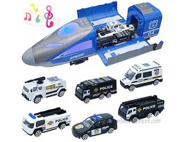 Die-cast Police Electric Train Toy Set Car Light and Sound Carrier Transport Friction Powered Kids Mini Diecast Vehicle Rescue Trucks Boys Playsets Gifts7Pcs