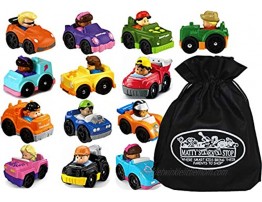 Fisher-Price Little People Wheelies Vehicles Gift Set Blind Bundle with Exclusive Matty's Toy Stop Storage Bag 6 Pack Assorted Styles