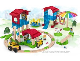 Fisher-Price Wonder Makers Slide & Ride Schoolyard 75+ Piece Building and Wooden Track Play Set for Ages 3 Years & Up