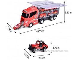 FUN LITTLE TOYS 12 in 1 Die-cast Fire Truck Toys 16 Transport Fire Truck Carrier with Fire Engine Cars Firetruck for Boys & Kids