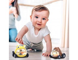 GILOBABY Baby Car Toys for 1 2 3 Year Old Toddler Baby Boy Girl 4 Pack Push and Go Mini Animals Cartoon Cars Toy Educational Preschool Learning Color Vehicle Playset