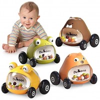 GILOBABY Baby Car Toys for 1 2 3 Year Old Toddler Baby Boy Girl 4 Pack Push and Go Mini Animals Cartoon Cars Toy Educational Preschool Learning Color Vehicle Playset