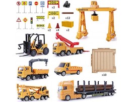 iPlay iLearn Construction Truck Toy Set Cargo Transport Vehicles Site Playset Gantry Crane Trailer Logging Pickup Tow Trucks Forklift Birthday Gift for 3 4 5 6 Year Olds Boys Kid Toddler Child