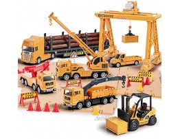 iPlay iLearn Construction Truck Toy Set Cargo Transport Vehicles Site Playset Gantry Crane Trailer Logging Pickup Tow Trucks Forklift Birthday Gift for 3 4 5 6 Year Olds Boys Kid Toddler Child