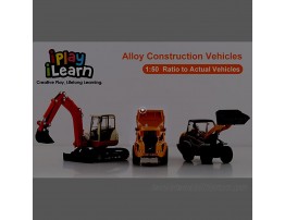 iPlay iLearn Heavy Duty Construction Site Play Set Mental Dump Truck Excavator Digger Tractor Diecast Model Vehicles Outdoor Sandbox Car Toys Birthday Gift 3 4 5 Year Old Toddler Boy Kid Child