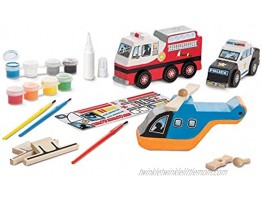 Melissa & Doug Created by Me! Rescue Vehicles Wooden Craft Kit Decorate-Your-Own Police Car Fire Truck Helicopter