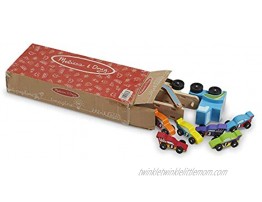 Melissa & Doug Mega Race-Car Carrier Wooden Tractor and Trailer with 6 Race Cars Frustration-Free Packaging