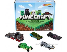 Minecraft Hot Wheels Character Vehicle 5-Pk Collector Set 1:64 Scale Collectible Cars and Trucks for Play and Display Gift for Kids Age 3 and Older