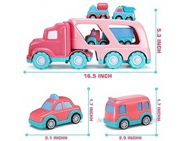Pink Car Carrier Truck Set9 in 1 with Lights and Sounds Friction Powered Double Deck Container Transport Truck with 8 Mini Cartoon Pull Back Vehicles Girls Toy for Kid Child Toddler Birthday Gift
