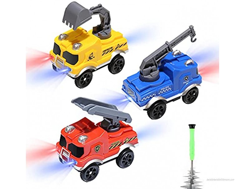 Save Unicorn Tracks Cars Replacement only Toy Cars for Most Tracks Glow in The Dark Magic Car Accessories with 5 Flashing LED Lights Compatible with Most Car Tracks for Kids Boys and Girls3pack