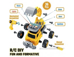 Take Apart Toys with Electric Drill RC| Construction Trucks Set 4 in 1 with 360° Remote Control Sounds & Lights Rechargeable Battery 36Pcs DIY STEM Toys for 4 5 6 7 Year Old Boys or Girls