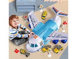 TEMI Mist Spay Storage Transport Plane Cargo with 6 Free Wheel Diecast Construction Vehicles and Playmat Kids Toy Jet Aircraft with Lights & Sounds for 3 4 5 6 Years Old Boys and Girls