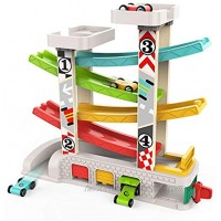 TOP BRIGHT Car Ramp Toy for 1 2 3 Year Old Boy Gifts Toddler Race Track Toy with 4 Wooden Cars and 3 Car Garage